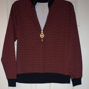 Michael Kors Red and Black Patterned Sweater